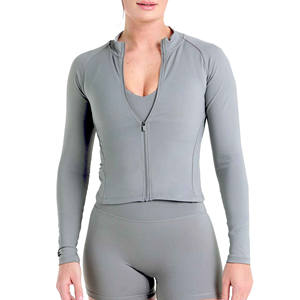 Chaqueta de gimnasio con logotipo personalizado para mujer, forro polar holgado Totalmente personalizado con cremallera larga, ropa informal, procesamiento de punto de estilo más famoso - Product Image 5