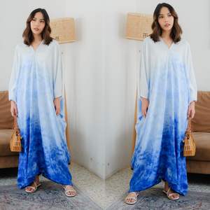 Mejor elegante azul Tie Dye musulmán Kaftan vestido para mujeres Flowy Abaya Vestido ligero traje para vacaciones o uso diario - Product Image 4