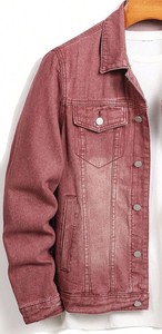 Veste en jean délavé rose poussière pour homme sur mesure avec poches sur la poitrine et sur les côtés - Product Image 2