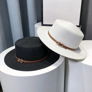 Women's Large Brim French <b>Floppy</b> Straw <b>Hat</b> Summer Beach Anti-UV Natural Grass Material Outdoor Buckle Decorative Belted <b>Sun</b> <b>Hat</b> - Product Image 2