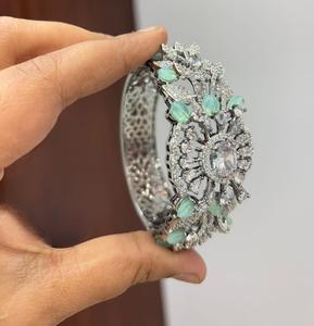 Trendy <b>Silver</b> Finish Premium Quality CZ Openable <b>Bracelet</b> for Wedding and Engagement Collection Party Wear For Women - Product Image 1