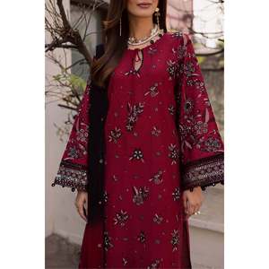 Conjunto de traje de 3 piezas para mujer: Camisa de batik bordada con dupatta de gasa teñida y pantalón bordado - BIC-4753 - Product Image 3