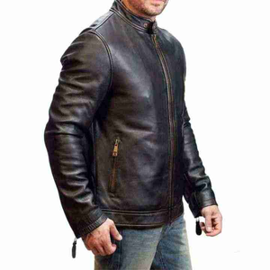 Veste unique en cuir véritable personnalisée coupe ajustée élégante pour hommes fermeture à glissière en jean brodé Technics taille XL - Product Image 1