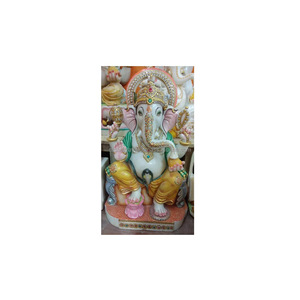 Shri Ganesh Ji <b>Stone</b> Statue Pure White Makrana God Ganesh Statue Exclusive Gold <b>Painted</b> Marble For Home And Office Decor - Product Image 1
