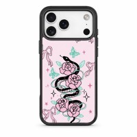 Coque de téléphone magnétique 2-en-1 en PC mat avec motif tatouage rose et serpent pour iPhone 17 Pro Max, 17 Pro, 17 Air