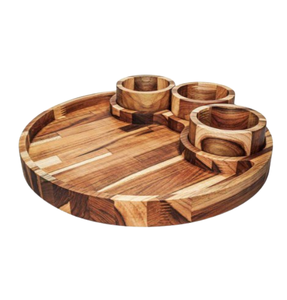 Bandeja de Madera para Aperitivos, Plato Redondo para Aperitivos, Nuevo Plato de Madera Moderno para Aperitivos y Salsas, Ensaladas, Frutas, Postres - Product Image 5