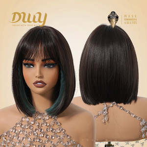 Peluca Bob de Cabello Sintético de Lujo DWY con Flequillo con Reflejos y Encaje Transparente - Product Image 3