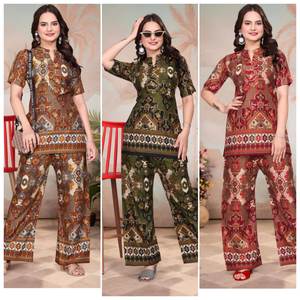 NUEVO CONJUNTO DE CORDÓN DE RAYÓN GRUESO CON ESTAMPADO DIGITAL MODERNO PARA USO EN OFICINA Y FIESTAS SOLO PARA NIÑAS ÉTNICAS SIN DUPATTA REVERSER - Product Image 1