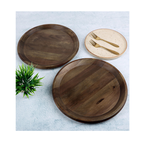 Plateau chargeur en bois d'acacia Assiette chargeur collation Pack décoration de mariage Plats à dîner en bois Plat à riz - Product Image 2