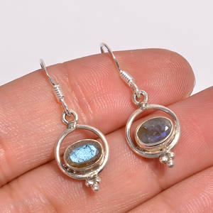 Boucles d'oreilles pendantes en argent sterling 925 de style classique Bijoux fins avec pierres précieuses en labradorite - Product Image 1