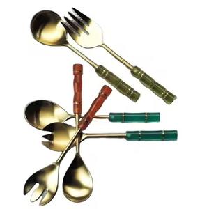 ชุดสลัดเสริฟบนโต๊ะอาหารทำจากสแตนเลสชุดเสิร์ฟอาหารทำจากโลหะสีเงินพร้อมที่จับทำจากเรซิน - Product Image 5