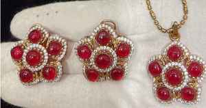 Conjunto de cadena de eslabones estilo Polki chapado en oro de latón, joyería de moda, collar artificial - Product Image 2