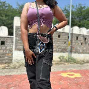 New Western Tooled Jacquard <b>Leather</b> Phone Crossbody Sling Purses Vintage Multi Aztec Fabric Unique Quilted Small Wristlet Purses - Product Image 3