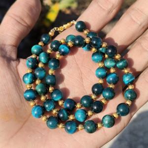 Collar de Cuentas de Piedra Preciosa de Ojo de Tigre Azul de 8 mm, Plata de Ley, Protección, Calma, Joyería Significativa, Regalo de Boda para Él y Ella - Product Image 1