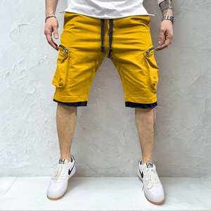 Pantalones cortos Cargo de algodón 100% para hombre, ropa de calle transpirable, pantalones cortos de gimnasio, cierre de cordón, patrón sólido, tejido informal, cintura media delantera - Product Image 6