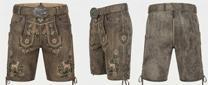 <b>Men</b> Bavarian Lederhosen Traditional Embroidered Leather <b>Shorts</b> High Waist Vintage Style With Deer <b>Pattern</b> Handmade Craftsmanship - Product Image 4
