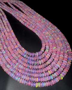 High Quality Natural Ethiopian <b>Pink</b> Opal Smooth Rondelle Beads Handcrafted TASBIYA GEMS Third Party Certified <b>Necklace</b> Ready - Product Image 5