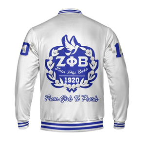 Zeta Phi Beta 1920 Greek Life Letterman Giacca ZPB Blu Bianco Sorellity Varsity Ciniglia Patch Stile Fondatori - Product Image 5