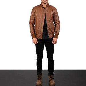 เสื้อแจ็กเก็ตหนังของผู้ชายเสื้อซับในคอปกด้านหน้าแนวสตรีทผลิตตามสั่ง - Product Image 3