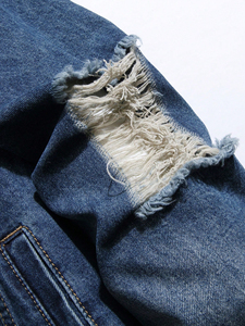 แจ็กเก็ตยีนส์ทรงหลวมของผู้ชายวินเทจแขนยาวคอตั้งสองชั้นสไตล์100% สำหรับฤดูใบไม้ผลิ - Product Image 6