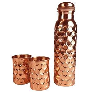 Wholesale Pure <b>Copper</b> <b>Water</b> <b>Bottle</b> Set Embossed Honeycomb Design Solid <b>Copper</b> Drinkware CustomizableLogo Leakproof <b>Copper</b> <b>Bottle</b> - Product Image 1