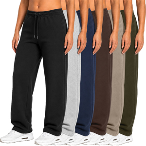 Pantalon de survêtement décontracté pour femme, respirant, écologique, taille mi-haute, en molleton technique, coupe ample à jambe large, avec cordon de serrage (S-3XL) - Product Image 6