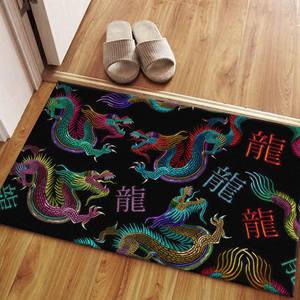 Tapis imprimé avec un motif de dragon abstrait, tapis d'appoint moderne inspiré du Japon, lavable en machine, tapis fin non tissé pour salon - Product Image 5