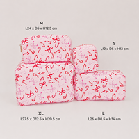 Sac cosmétique en nylon rose de Noël prêt à être expédié, motif nœud coquette, pochette de voyage légère, étanche, organiseur de maquillage