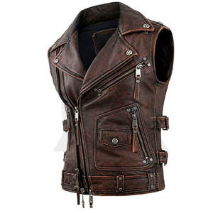 เสื้อกั๊กสำหรับขี่มอเตอร์ไซค์หนังผ้าใบคอตั้งระบายอากาศสำหรับผู้ชายมาใหม่ออกแบบตามสั่ง - Product Image 1