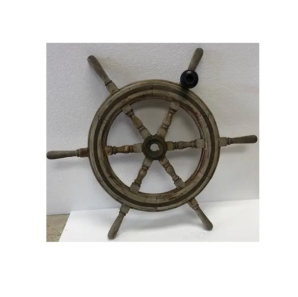 Roda de madeira para navio, decoração de parede com cubo central de latão, raios e alças, alças para barco náutico marítimo, preço de atacado