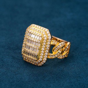 แหวนเพชรชุบทองคำแท้ IGI Certified  แหวนเงินแท้ 925 ประดับเพชรโมอิสซาไนต์ VVS คุณภาพสูง สไตล์ฮิปฮอป สำหรับทุกเพศ - Product Image 1