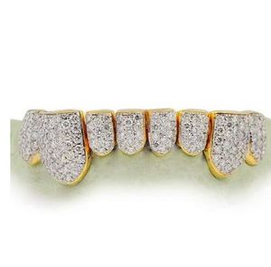6 piezas de diamantes para niños plata esterlina sólida chapada en oro frente abierto cara incisivos colgantes encantos 10K 14K Rosa Blanca - Product Image 4