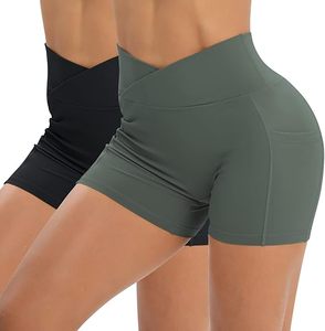 Shorts de yoga pour femmes taille croisée Active Gym 100% Polyester extensible Yoga avec poches latérales de haute et de qualité supérieure - Product Image 5