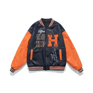 Blouson aviateur Letterman Varsity pour homme vintage Style hiver corps en cuir satiné brodé serviette en chenille patch avant nouveau logo - Product Image 1