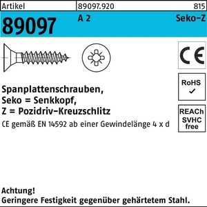 Tornillos para aglomerado R 89097 SEKO PZ VG 4x25-Z A2 Paquete de 1000 piezas - Product Image 1