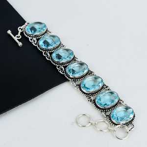 Único para Topacio azul hecho a mano Vintage encanto 925 plata esterlina Unisex Navidad pulsera joyería regalo - Product Image 2