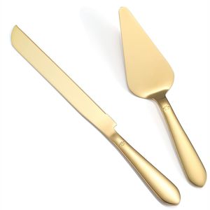 Luxury <b>Gold</b> Stainless Steel Cake Server Set Serrated Cake Knife and Pie Slicer for Wedding Birthday Party <b>Mirror</b> Dessert Serving - Product Image 1