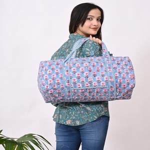 Large Quilted Cotton Duffle <b>Bag</b> <b>for</b> <b>Women</b> Stylish Soft Tote, Shoulder Handbag <b>for</b> Travel & Shopping - Product Image 4