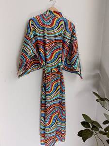 100% coton arc-en-ciel Satin Kimono Robe Maxi Robe excellente qualité naturel longueur au sol à volants décoration prix de gros - Product Image 5