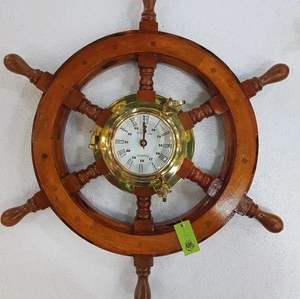 Classic Nautical Wooden Ship Steering Wheel Wall Hanging Decorative Accent for Coastal Living Home and Bar - Product Image 4