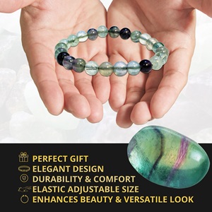 Wholesale Natural Multi Fluorite Gemstone <b>Bead</b> <b>Bracelet</b> Healing Crystal <b>Bracelet</b> for Women and <b>Men</b> 8mm Round Beaded <b>Bracelets</b> - Product Image 4