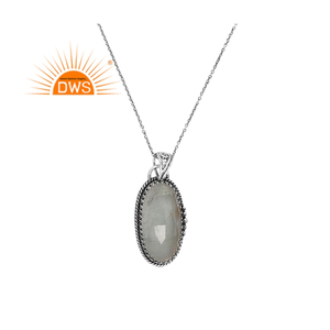 Collar con Colgante de Piedra Preciosa de Fluorita Natural en Plata de Ley Oxidada de la Mejor Calidad Hecha a Mano, Fabricante de Joyería Personalizada - Product Image 1