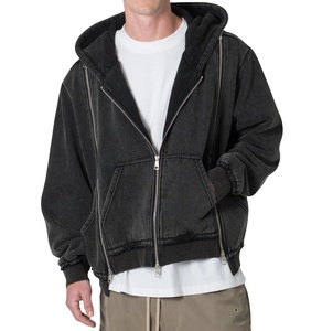 Sweats à capuche en coton éponge français lavés à l'acide personnalisés pour hommes conception de fermeture éclair vintage de haute qualité à 3 gouttes pour l'hiver - Product Image 1