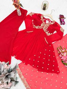 Heavy Faux Georgette <b>Top</b> Palazzo Dupatta Set Embroidery <b>Sequins</b> Work Fully Stitched Ready Wear Party Floor-Length Pakistani Suit - Product Image 5