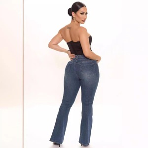 Jean déchiré personnalisé pour femmes de grande taille Denim détruit à taille élastique avec devant plat-pour l'été - Product Image 5