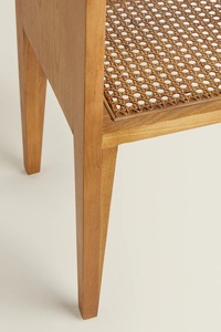 Plopy Nightstand Made of Solid Teak Wood Frame with <b>Rattan</b> and Glass Top for Indoor Bedroom - Product Image 5