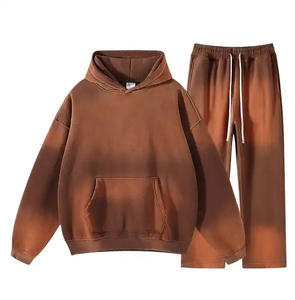 Street Wear Supplier Acid Wash Printed Solid Winter Plus Size Hooded Tracksuit Oversized <b>Distressed</b> Midweight High Street Suits - Product Image 2