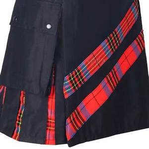 Kilt Utilitario Híbrido de Algodón Negro y Tartán Wallace para Hombre con Tirantes Ajustables y Bolsillos Tipo Cargo - Product Image 5