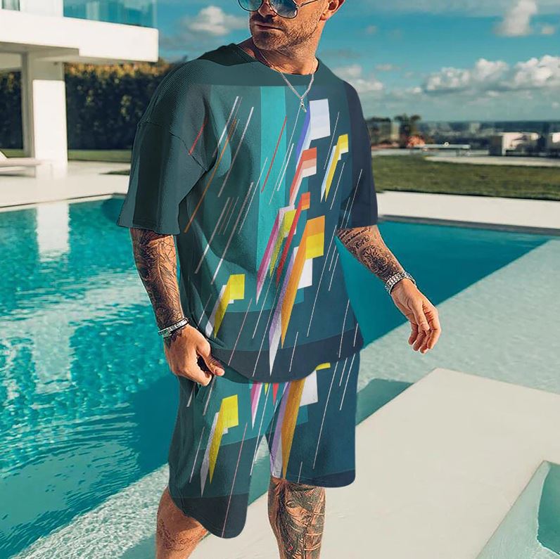 Blank Custom Men's Crew Neck T-shirt Shorts Suit High Quality 100% Polyester TShirt and Shorts Set