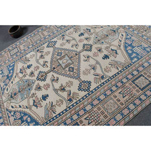 Traditional Beige Blue Vintage <b>Turkish</b> Rug 6.5 X 8.9 ft Wool Patchwork Pattern Living Room <b>Carpet</b> Latex Backing New Product - Product Image 5